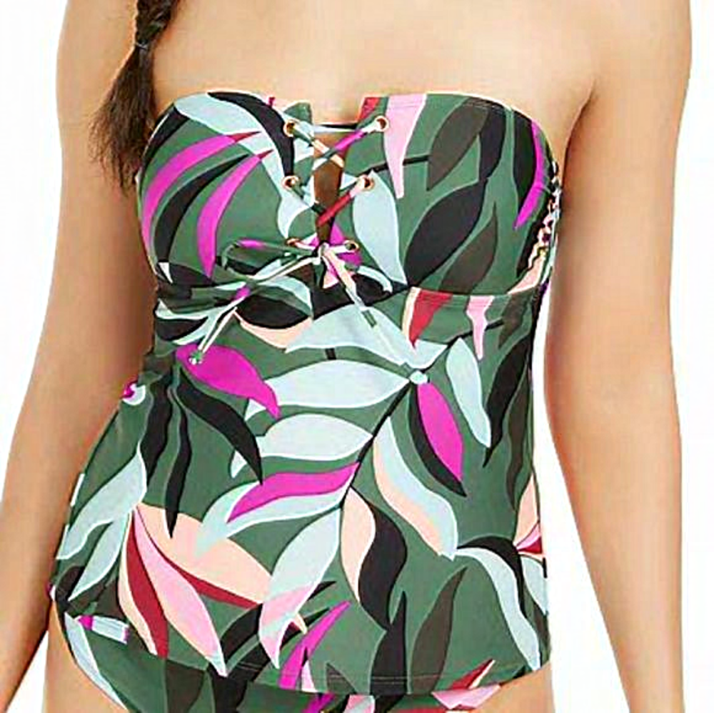 Hula Honey Hyper Tropics Tankini‎ Top Green XS